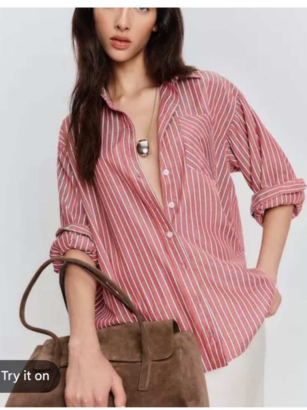 Reformation Red and White Striped Button-Down Shirt